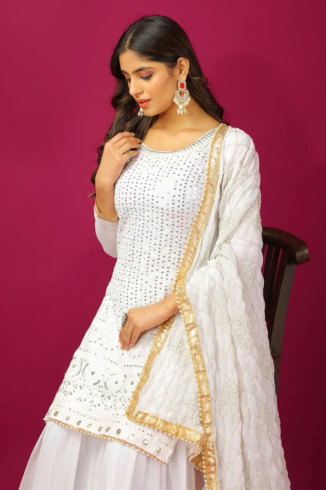 SR 1671 White Georgette Salwar Suit Perfect for Wedding, Party, Cultural Events, Temple Visit, Lohri Now at just ₹1799. Delivery 4-6 Working Days. | Jump Suits, Tops & Bottoms, Track Suits, Trendy Wear, Casual Suits, Creative suits, Designer Suits, Palazzo Suits, Party Wear Suits, Patiala Suits, Salwar suit, Straight Suits
