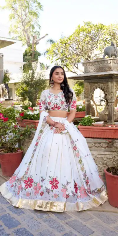 LNB 1413 White Georgette With Sequins Work & Embroidery Work Lehenga Choli . Affordable Price ₹3299. Delivery 4-6 Working Days. Shop now. | Bollywood Lehenga, Creative Lehenga, Designer Lehenga, Embroidered Lehenga, Lehenga, Party Wear Lehenga