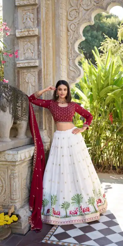 LNB 1412 White Georgette With Sequins Work & Embroidery Work Lehenga Choli Affordable Price ₹2799. Delivery 4-6 Working Days. Shop now. | Bollywood Lehenga, Creative Lehenga, Designer Lehenga, Embroidered Lehenga, Lehenga, Party Wear Lehenga