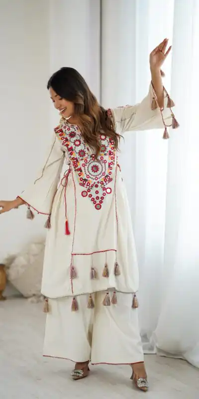 SRK 5286 White in Khadi Cotton Mirror Work & Embroidery Work Salwar Suit . Now at just ₹2099. Delivery 4-6 Working Days. Shop now. | Jump Suits, Casual Suits, Creative suits, Designer Suits, Palazzo Suits, Party Wear Suits, Patiala Suits, Salwar suit, Straight Suits