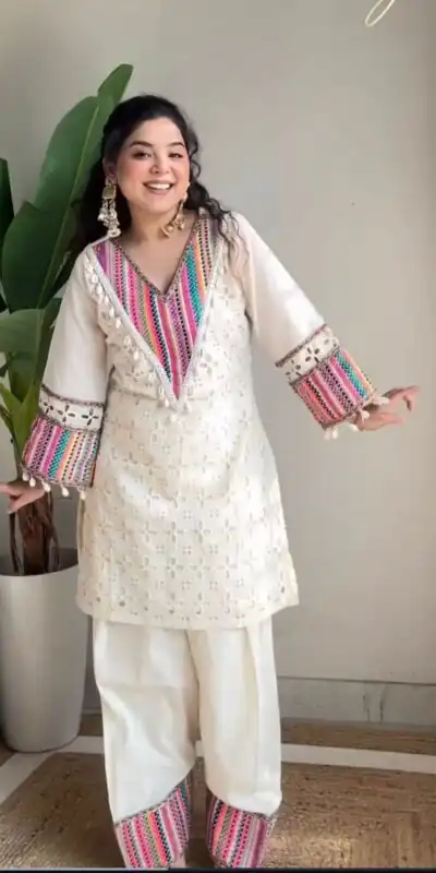 SR 1683 White Khadi Cotton with Thread Embroidery & Embroidery Work Salwar Suit just ₹1999. Delivery 4-6 Working Days. Shop now. | Jump Suits, Tops & Bottoms, Track Suits, Trendy Wear, Casual Suits, Creative suits, Designer Suits, Palazzo Suits, Party Wear Suits, Patiala Suits, Salwar suit, Straight Suits