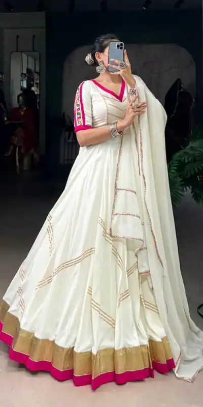 LNB 1622 White Color Rayon Embossed Design Gota Patti Lace Touch Up Lehenga Choli Wedding, Party, Festive, Events Etc. Delivery 4-6 Working Days Rs 3199 | Bollywood Lehenga, Creative Lehenga, Designer Lehenga, Embroidered Lehenga, Lehenga, Party Wear Lehenga