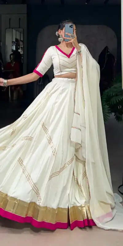 LNB 1622 White Color Rayon Embossed Design Gota Patti Lace Touch Up Lehenga Choli Wedding, Party, Festive, Events Etc. Delivery 4-6 Working Days Rs 3199 | Bollywood Lehenga, Creative Lehenga, Designer Lehenga, Embroidered Lehenga, Lehenga, Party Wear Lehenga