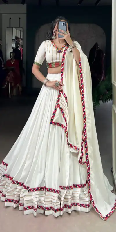 LNB 1659 White Color Pure Rayon With Mirror Work & Gamthi Work. Lehenga Choli Price ₹4199.Introductory Delivery 4-6 Working Days. Shop now. | Bollywood Lehenga, Creative Lehenga, Designer Lehenga, Embroidered Lehenga, Lehenga, Party Wear Lehenga