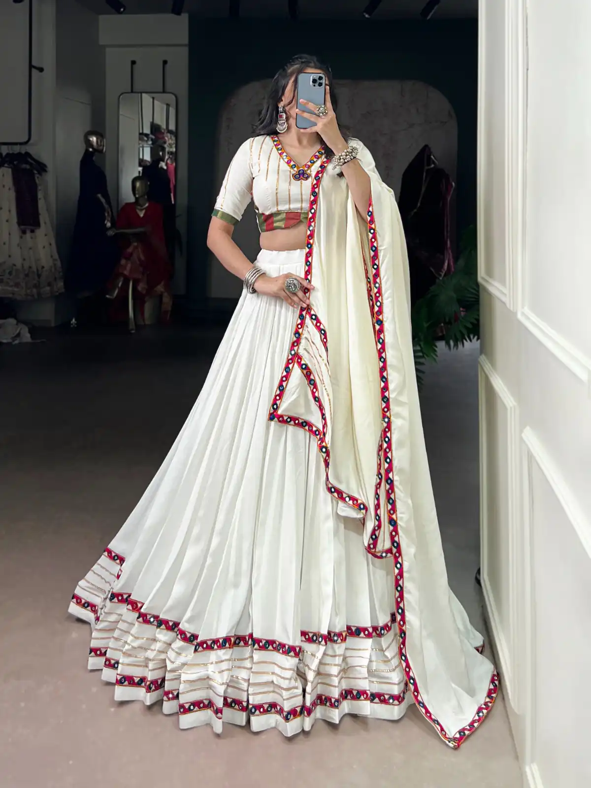 LNB 1659 White Color Pure Rayon With Mirror Work & Gamthi Work. Lehenga Choli Price ₹4199.Introductory Delivery 4-6 Working Days. Shop now. | Bollywood Lehenga, Creative Lehenga, Designer Lehenga, Embroidered Lehenga, Lehenga, Party Wear Lehenga