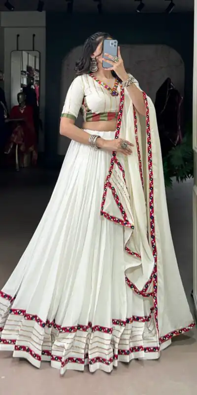 LNB 1659 White Color Pure Rayon With Mirror Work & Gamthi Work. Lehenga Choli Price ₹4199.Introductory Delivery 4-6 Working Days. Shop now. | Bollywood Lehenga, Creative Lehenga, Designer Lehenga, Embroidered Lehenga, Lehenga, Party Wear Lehenga