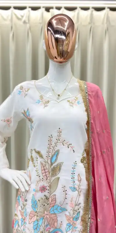 BE 403 White in Vichitra Silk Embroidery Work & Mirror Work Salwar Suit . Introductory Price ₹2099. Delivery 4-6 Working Days. Shop now. | Designer Suits, Jump Suits, Casual Suits, Creative suits, Palazzo Suits, Party Wear Suits, Patiala Suits, Salwar suit, Straight Suits