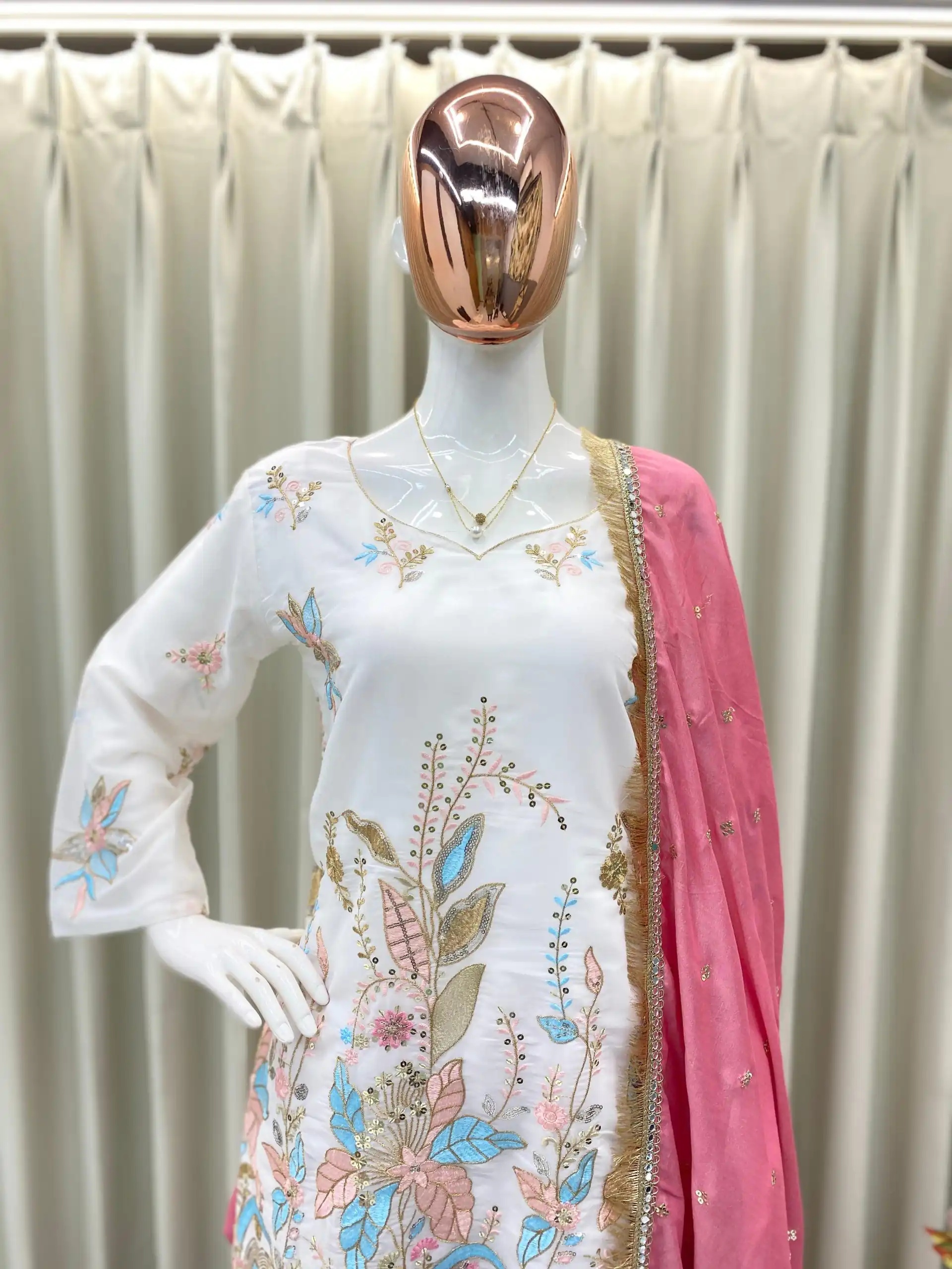 BE 403 White in Vichitra Silk Embroidery Work & Mirror Work Salwar Suit . Introductory Price ₹2099. Delivery 4-6 Working Days. Shop now. | Designer Suits, Jump Suits, Casual Suits, Creative suits, Palazzo Suits, Party Wear Suits, Patiala Suits, Salwar suit, Straight Suits