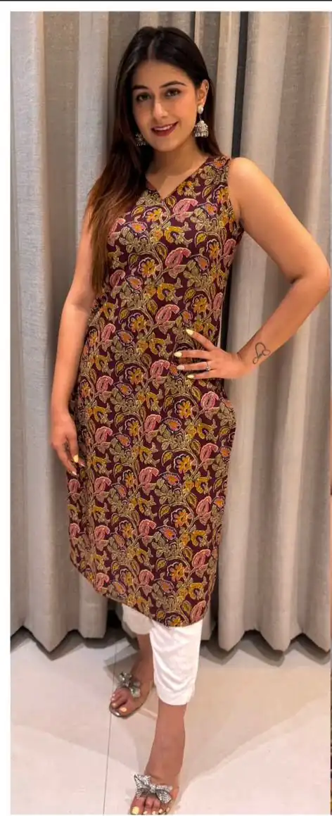 INLI Blush 7.0 Wine Color Cotton With Printed Designer Work Kurti . Get it for ₹1269. Delivery 4-6 Working Days. Shop now. | Bollywood Kurti, Creative Kurtis, Designer Kurti, Kurti, Party Wear Kurti, Selfie Kurti