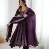 SRK 5293 Wine With Crunchy Silk With Fully Flair with Lace Work & Embroidery Work Anarkali Gown . Introductory Price ₹2149. Delivery 4-6 Worki | Bollywood Gowns, Creative Gowns, Designer Gowns, Embroidered Gowns, Gowns, Party Wear Gowns