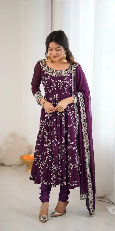 SRK 5299 Wine Georgette With Sequence Work Perfect for Wedding, Party, Lohri, Temple Visit, Ganesh Chaturthi Festive, Events, 4-6 Working Days At 2149 | Bollywood Gowns, Creative Gowns, Designer Gowns, Embroidered Gowns, Gowns, Party Wear Gowns