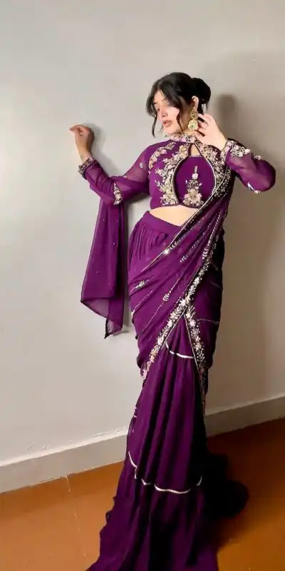 BE 280 Wine Georgette Lehenga Saree Perfect for Wedding, Party, Cultural Events, Housewarming, Ganesh Chaturthi . Affordable Price ₹2399. Delivery 4- | Bollywood Lehenga, Creative Lehenga, Designer Lehenga, Embroidered Lehenga, Lehenga, Party Wear Lehenga
