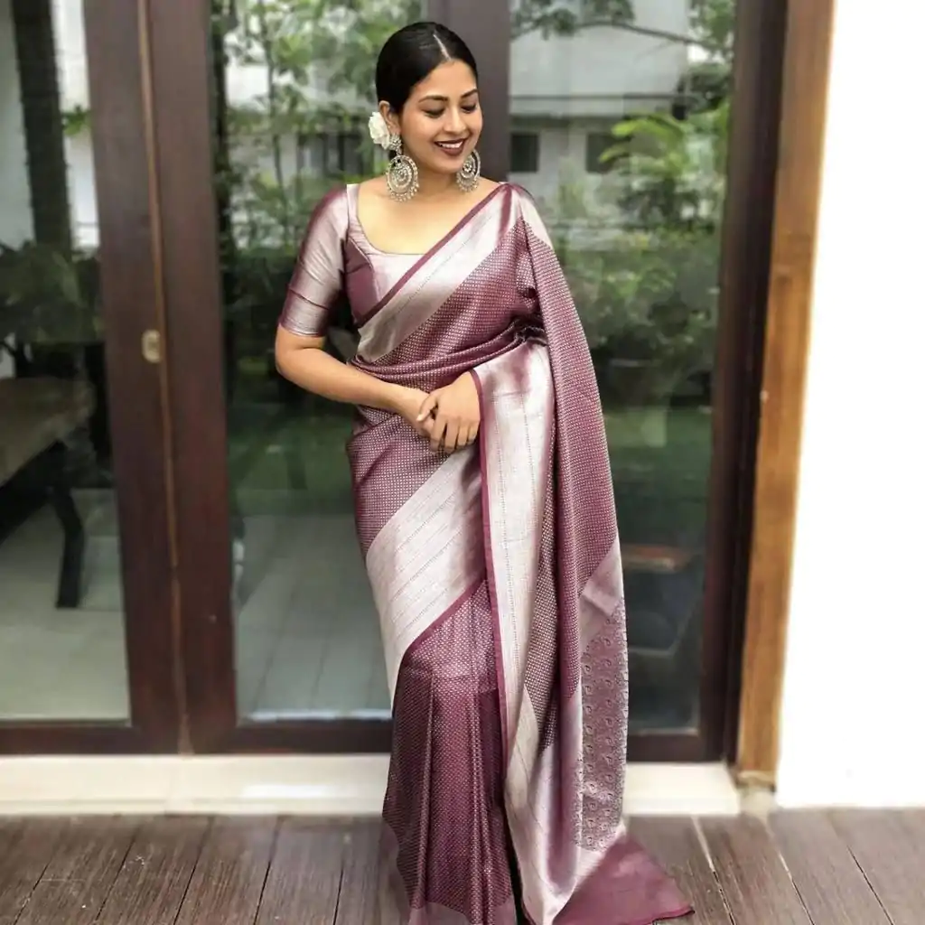 KP 4040 Wine Soft Lichi Silk Saree Perfect for Wedding, Party, Ethnic Day, Raksha Bandhan, Temple Visit – . Exclusive Offer ₹1299. Delivery 4-6 Working D | Bollywood Sarees, Creative Sarees, Designer Sarees, Embroidered Sarees, Ethnic Saree, Modern Digital sarees, Party Wear Sarees, Sarees