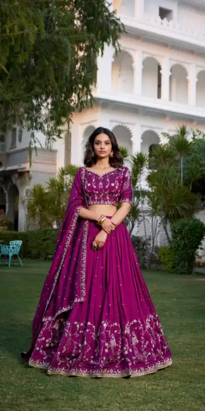 LNB 1404 Wine Vichitra Silk Sequins Work Embroidery Work Lehenga Choli Best Price ₹2999. Delivery 4-6 Working Days. Shop now. | Bollywood Lehenga, Creative Lehenga, Designer Lehenga, Embroidered Lehenga, Lehenga, Party Wear Lehenga