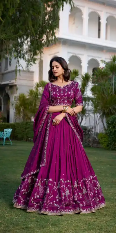 LNB 1404 Wine Vichitra Silk Sequins Work Embroidery Work Lehenga Choli Best Price ₹2999. Delivery 4-6 Working Days. Shop now. | Bollywood Lehenga, Creative Lehenga, Designer Lehenga, Embroidered Lehenga, Lehenga, Party Wear Lehenga