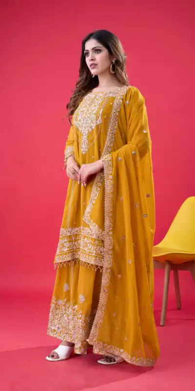 SR 1688 Yellow Faux Georgette with Lace Work & Embroidery Work. Salwar Suit Introductory Price ₹1949. Delivery 4-6 Working Days. Shop now. | Designer Suits, Jump Suits, Casual Suits, Creative suits, Palazzo Suits, Party Wear Suits, Patiala Suits, Salwar suit, Straight Suits