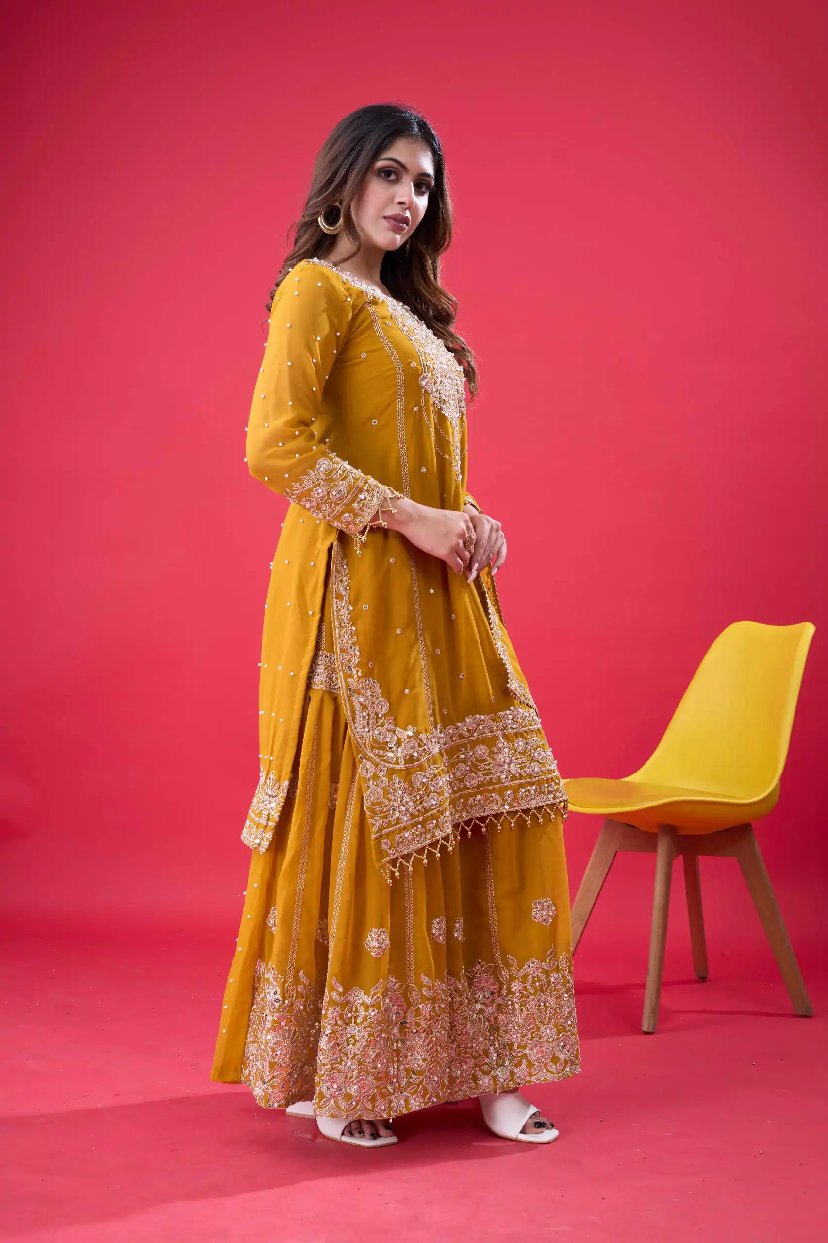 SR 1688 Yellow Faux Georgette with Lace Work & Embroidery Work. Salwar Suit Introductory Price ₹1949. Delivery 4-6 Working Days. Shop now. | Designer Suits, Jump Suits, Casual Suits, Creative suits, Palazzo Suits, Party Wear Suits, Patiala Suits, Salwar suit, Straight Suits