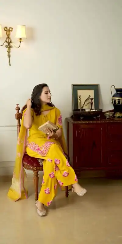 NSR 859 Yellow Natural Crep Silk with Embroidery Work & Lace Work Salwar Suit . Introductory Price ₹2049. Delivery 4-6 Working Days. Shop now. | Designer Suits, Jump Suits, Casual Suits, Creative suits, Palazzo Suits, Party Wear Suits, Patiala Suits, Salwar suit, Straight Suits