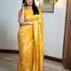 Yellow Soft Lichi Silk With Lace Work Saree