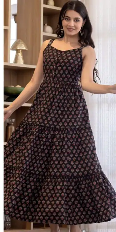 INLI Coral Black Color Cotton With Printed Designer Work Gown . Wedding, Party, Festive, Events, Grab it for ₹1449. Delivery 4-6 Working Days. Shop now. | Bollywood Gowns, Creative Gowns, Designer Gowns, Embroidered Gowns, Gowns, Party Wear Gowns
