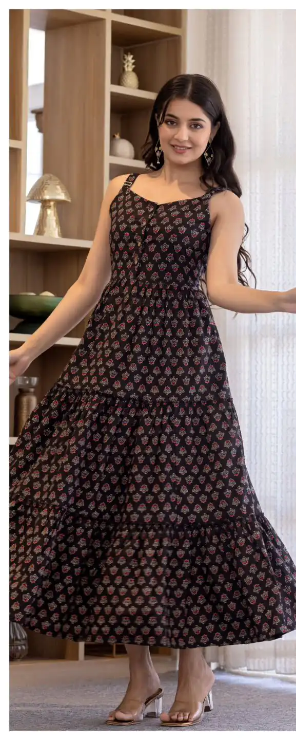 INLI Coral Black Color Cotton With Printed Designer Work Gown . Wedding, Party, Festive, Events, Grab it for ₹1449. Delivery 4-6 Working Days. Shop now. | Bollywood Gowns, Creative Gowns, Designer Gowns, Embroidered Gowns, Gowns, Party Wear Gowns