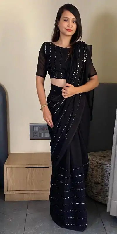BT SUMAN Black Fox Georgette SareePerfect for Wedding, Party, Sangeet, Baisakhi, Karwa Chauth – . Special Price ₹1749. Delivery 4-6 Working Days. | Bollywood Sarees, Creative Sarees, Designer Sarees, Embroidered Sarees, Ethnic Saree, Modern Digital sarees, Party Wear Sarees, Sarees