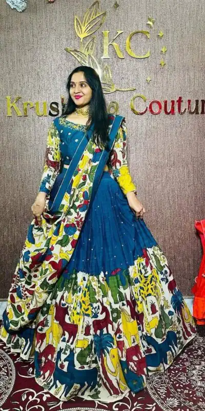 PC 388 Blue in Color Chent Crep Kalamkari Print Lehenga Choli . Affordable Price ₹2079. Delivery 4-6 Working Days. Shop now. | Designer Suits, Jump Suits, Casual Suits, Creative suits, Palazzo Suits, Party Wear Suits, Patiala Suits, Salwar suit, Straight Suits