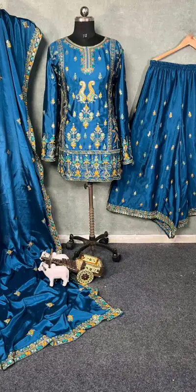 BD 1733 Blue Chinon Silk Salwar Suit with Sequins & Embroidery Work. Grab it for ₹2099. Delivery 4-6 Working Days. Shop now. | Designer Suits, Jump Suits, Casual Suits, Creative suits, Palazzo Suits, Party Wear Suits, Patiala Suits, Salwar suit, Straight Suits