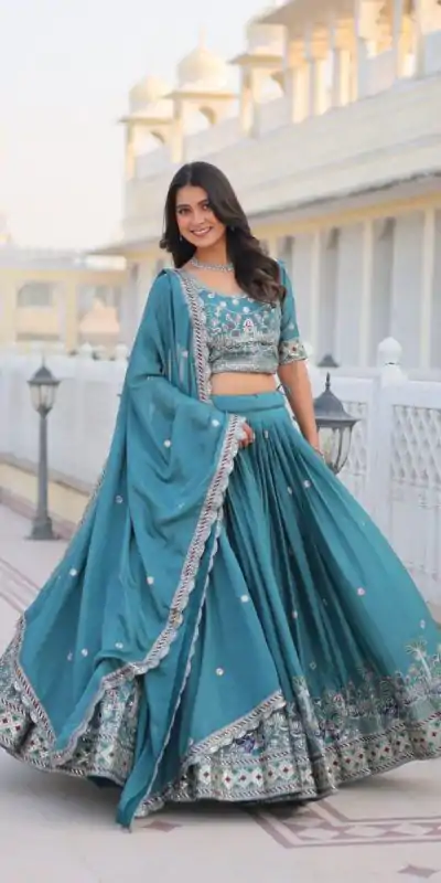 Ram 064 Blue Pure Chinon Lehenga Choli with Embroidery Work. Introductory Price ₹3049. Delivery 4-6 Working Days. Shop now. | Bollywood Lehenga, Creative Lehenga, Designer Lehenga, Embroidered Lehenga, Lehenga, Party Wear Lehenga