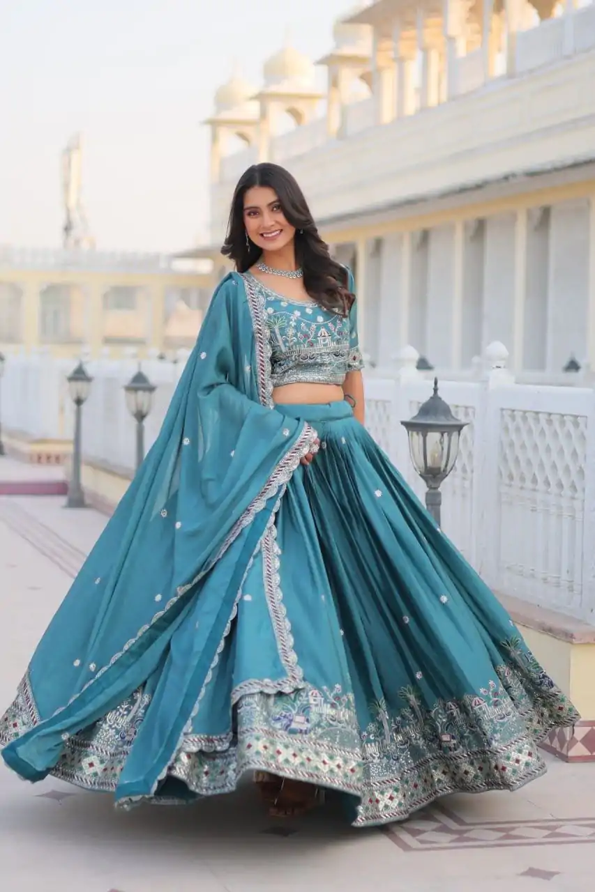 Ram 064 Blue Pure Chinon Lehenga Choli with Embroidery Work. Introductory Price ₹3049. Delivery 4-6 Working Days. Shop now. | Bollywood Lehenga, Creative Lehenga, Designer Lehenga, Embroidered Lehenga, Lehenga, Party Wear Lehenga