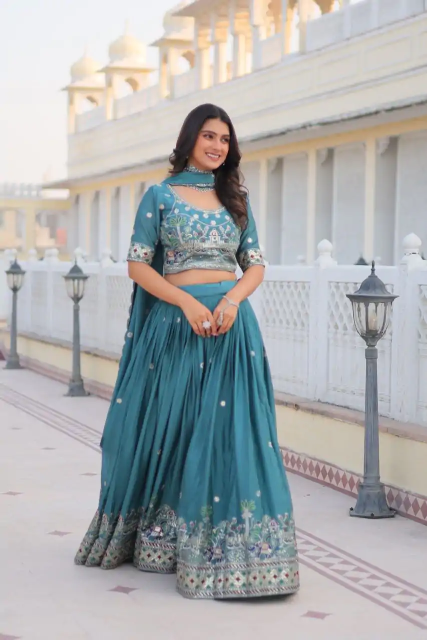Ram 064 Blue Pure Chinon Lehenga Choli with Embroidery Work. Introductory Price ₹3049. Delivery 4-6 Working Days. Shop now. | Bollywood Lehenga, Creative Lehenga, Designer Lehenga, Embroidered Lehenga, Lehenga, Party Wear Lehenga