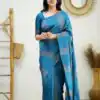 KPR 152 Blue Soft Lichi Silk Saree with Lace Work & Lace Border. Available at ₹1249 only. Delivery 4-6 Working Days. Shop now. | Bollywood Sarees, Creative Sarees, Designer Sarees, Embroidered Sarees, Ethnic Saree, Modern Digital sarees, Party Wear Sarees, Sarees
