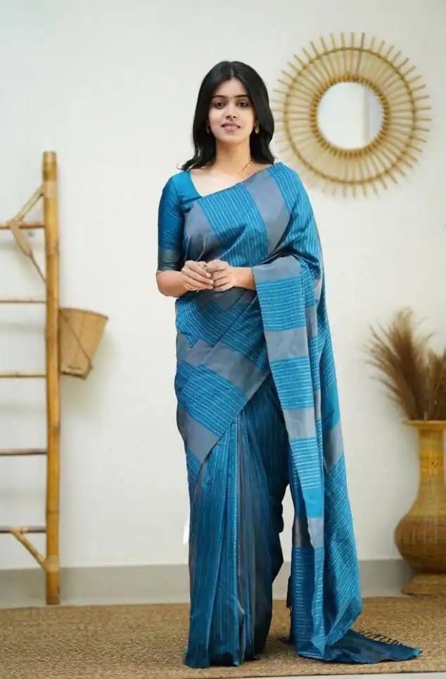 KPR 152 Blue Soft Lichi Silk Saree with Lace Work & Lace Border. Available at ₹1249 only. Delivery 4-6 Working Days. Shop now. | Bollywood Sarees, Creative Sarees, Designer Sarees, Embroidered Sarees, Ethnic Saree, Modern Digital sarees, Party Wear Sarees, Sarees