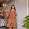 AD 152 Brown Color Pure Chinon Silk Embroidery Gown Fancy Full Sleeve Wedding, Party, Festive, Events Etc. Expected Delivery  4-6 Working Days @1799/ | Designer Suits, Jump Suits, Casual Suits, Creative suits, Palazzo Suits, Party Wear Suits, Patiala Suits, Salwar suit, Straight Suits