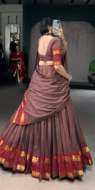LNB 1904 Brown Color Pure Chanderi with Zari Work Lehenga Choli . Affordable Price ₹1999. Delivery 4-6 Working Days. Shop now. | Bollywood Lehenga, Creative Lehenga, Designer Lehenga, Embroidered Lehenga, Lehenga, Party Wear Lehenga