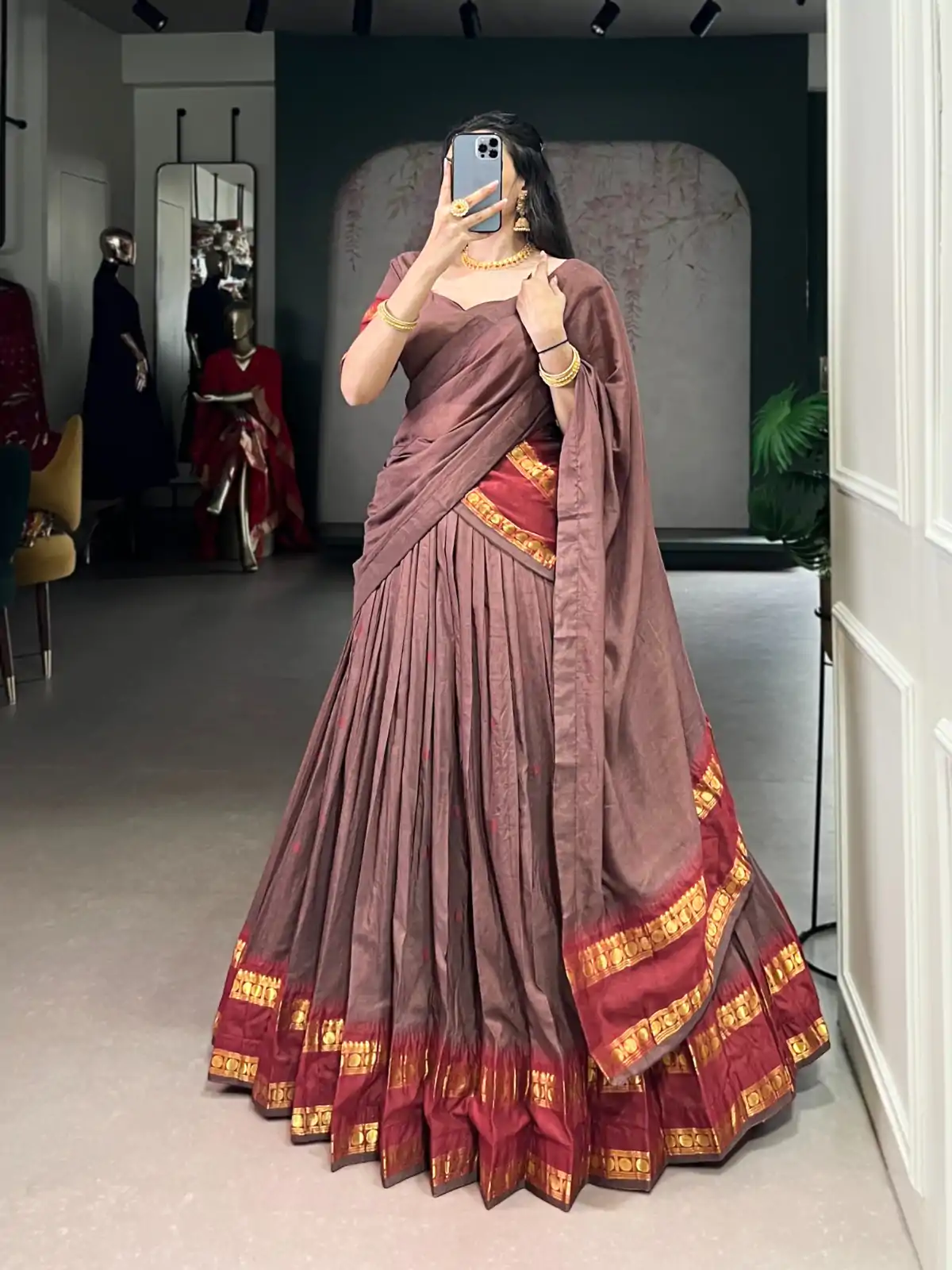LNB 1904 Brown Color Pure Chanderi with Zari Work Lehenga Choli . Affordable Price ₹1999. Delivery 4-6 Working Days. Shop now. | Bollywood Lehenga, Creative Lehenga, Designer Lehenga, Embroidered Lehenga, Lehenga, Party Wear Lehenga