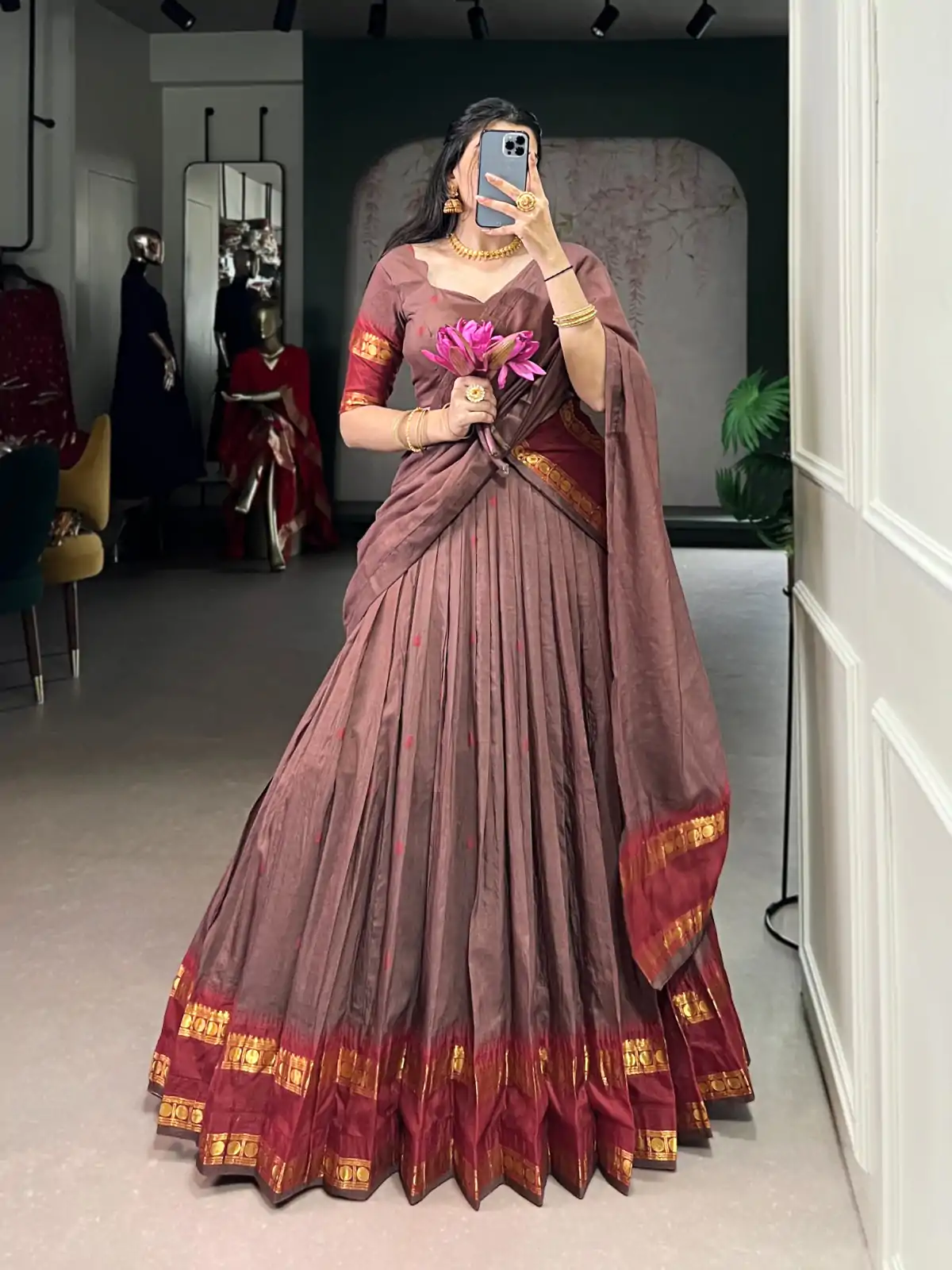LNB 1904 Brown Color Pure Chanderi with Zari Work Lehenga Choli . Affordable Price ₹1999. Delivery 4-6 Working Days. Shop now. | Bollywood Lehenga, Creative Lehenga, Designer Lehenga, Embroidered Lehenga, Lehenga, Party Wear Lehenga