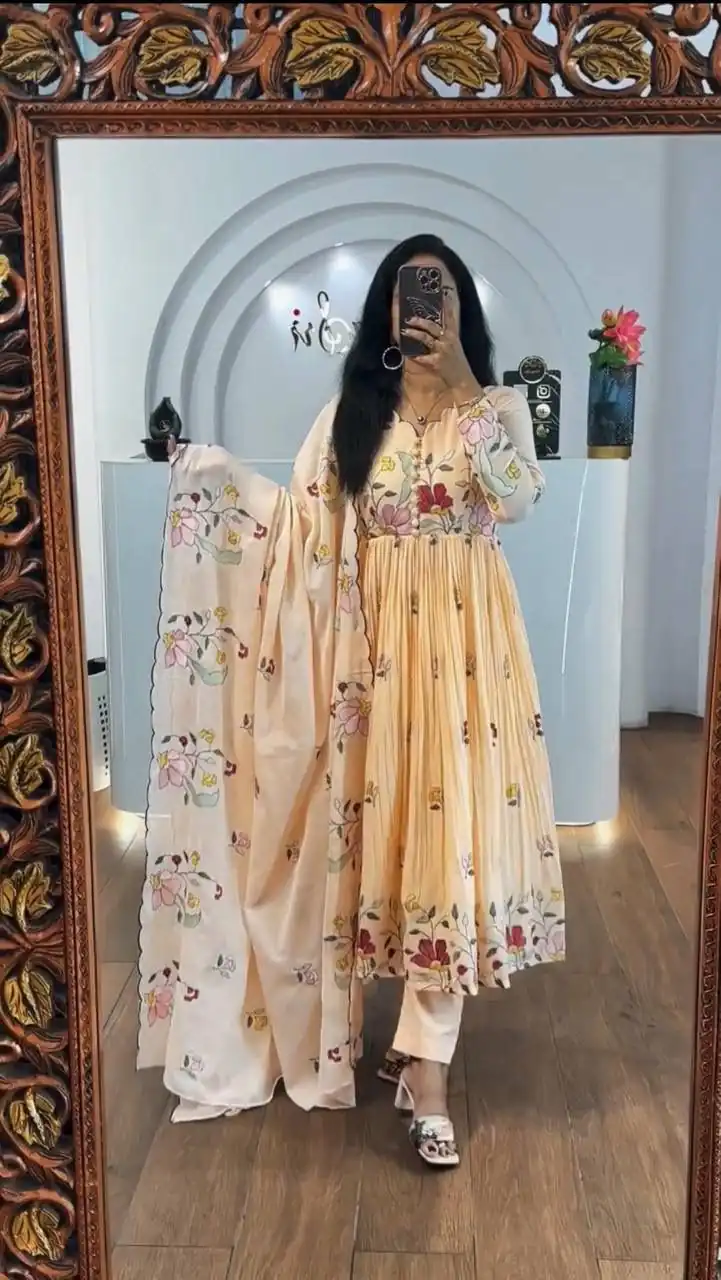 PC 528 Chiku Fox Georgette Gown Perfect for Wedding, Party, Baby Shower, Lohri, Pongal – . Available at ₹2049 only. Delivery 4-6 Working Days. Shop n | Designer Suits, Jump Suits, Casual Suits, Creative suits, Palazzo Suits, Party Wear Suits, Patiala Suits, Salwar suit, Straight Suits