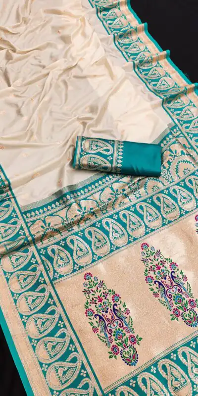 MB 1213 Firozi Color Banarasi Saree with Zari Work & Lace Work. Wedding, Party, Festive, Events, Festive Deal ₹2099. Delivery 4-6 Working Days. Shop now. | Bollywood Sarees, Creative Sarees, Designer Sarees, Embroidered Sarees, Ethnic Saree, Modern Digital sarees, Party Wear Sarees, Sarees