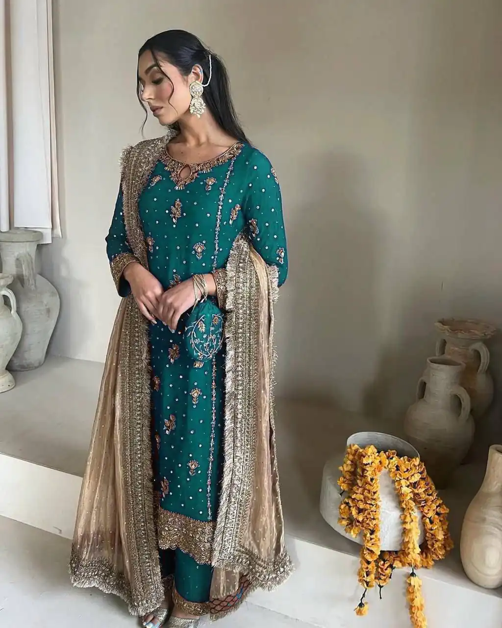 LG 1923 Firozi Color Faux Georgette With Sequence Handmade Moti Work Salwar Suit Casual, Wedding, Party, Festive, Events Etc.4-6 Working Days@ 2149/-only | Designer Suits, Jump Suits, Casual Suits, Creative suits, Palazzo Suits, Party Wear Suits, Patiala Suits, Salwar suit, Straight Suits