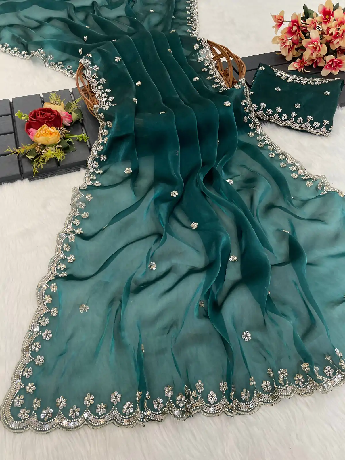 BT 400 Firozi in Jimmy Chou Silk Embroidery Work & Lace Work Saree . Grab it for ₹2999. Delivery 4-6 Working Days. Shop now. | Bollywood Sarees, Creative Sarees, Designer Sarees, Embroidered Sarees, Ethnic Saree, Modern Digital sarees, Party Wear Sarees, Sarees