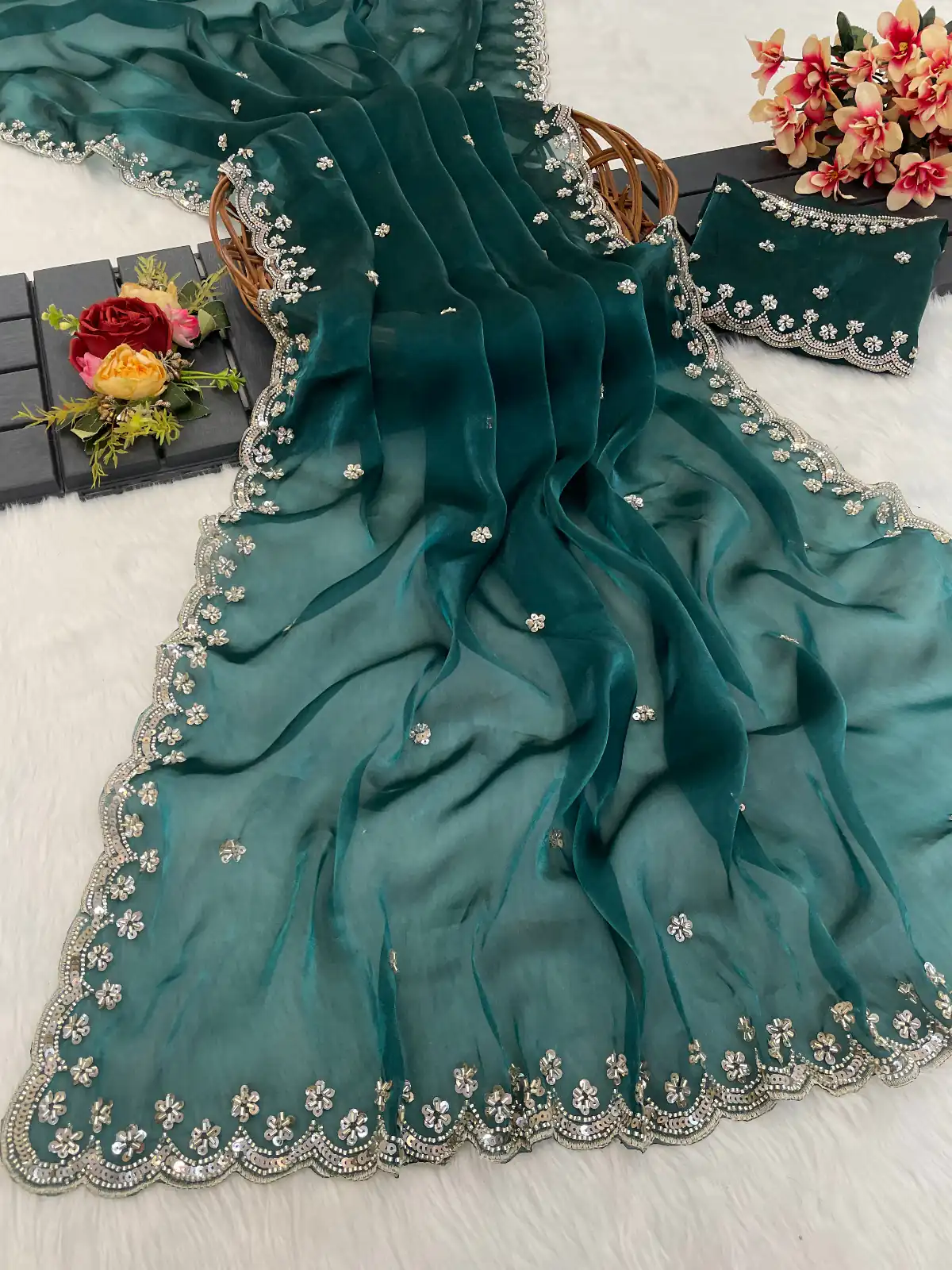 BT 400 Firozi in Jimmy Chou Silk Embroidery Work & Lace Work Saree . Grab it for ₹2999. Delivery 4-6 Working Days. Shop now. | Bollywood Sarees, Creative Sarees, Designer Sarees, Embroidered Sarees, Ethnic Saree, Modern Digital sarees, Party Wear Sarees, Sarees