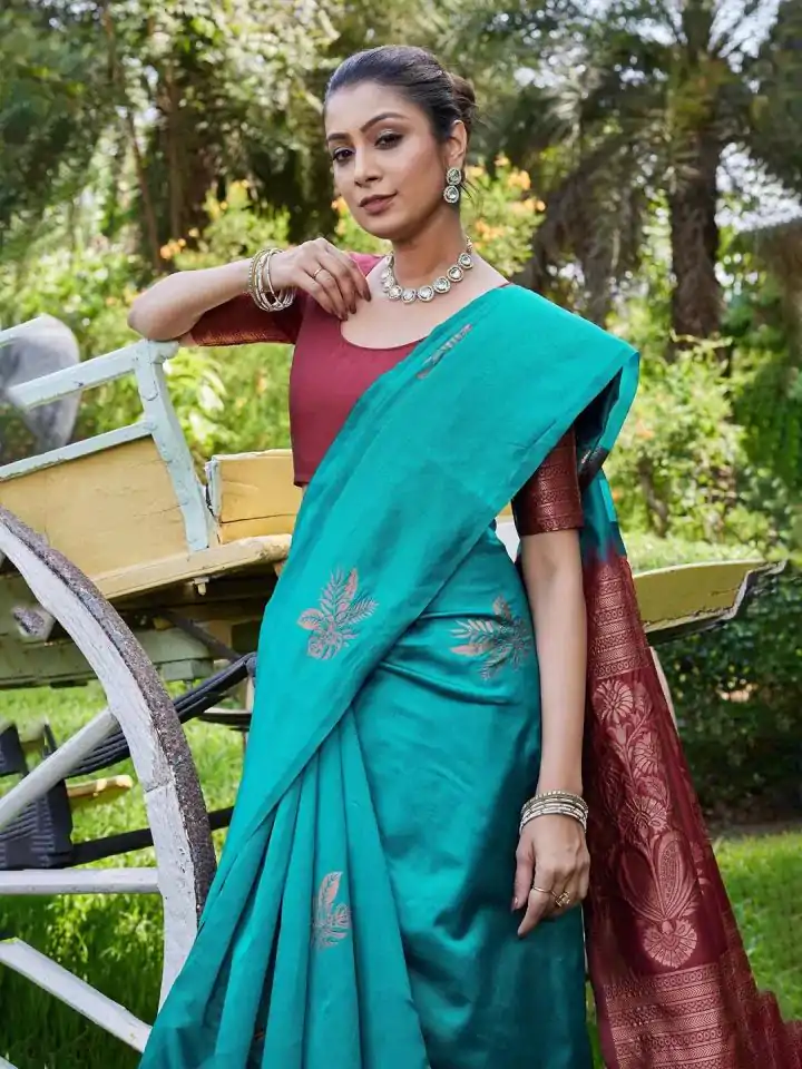 KPR 257 Firozi Soft Lichi Silk Saree with Lace Work & Lace Border. Now at just ₹1349. Delivery 4-6 Working Days. Shop now. | Bollywood Sarees, Creative Sarees, Designer Sarees, Embroidered Sarees, Ethnic Saree, Modern Digital sarees, Party Wear Sarees, Sarees