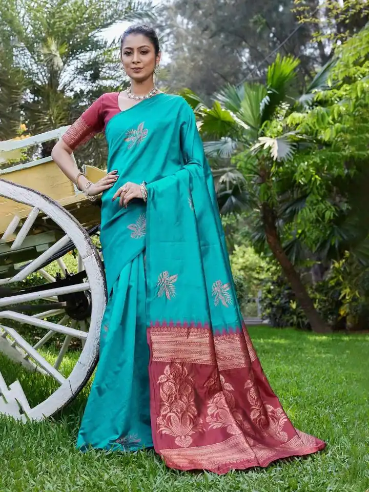KPR 257 Firozi Soft Lichi Silk Saree with Lace Work & Lace Border. Now at just ₹1349. Delivery 4-6 Working Days. Shop now. | Bollywood Sarees, Creative Sarees, Designer Sarees, Embroidered Sarees, Ethnic Saree, Modern Digital sarees, Party Wear Sarees, Sarees