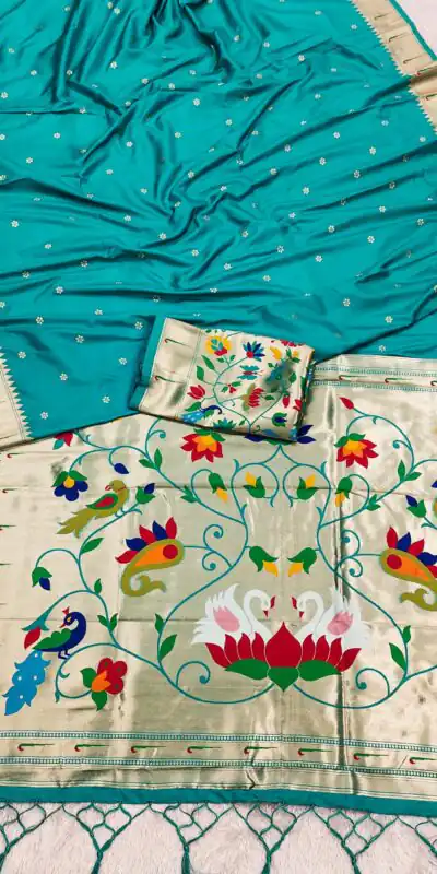 MB 149 Firozi Silk Saree with Zari Work & Lace Work. Wedding, Party, Festive, Events, Grab it for ₹2549. Delivery 4-6 Working Days. Shop now. | Bollywood Sarees, Creative Sarees, Designer Sarees, Embroidered Sarees, Ethnic Saree, Modern Digital sarees, Party Wear Sarees, Sarees