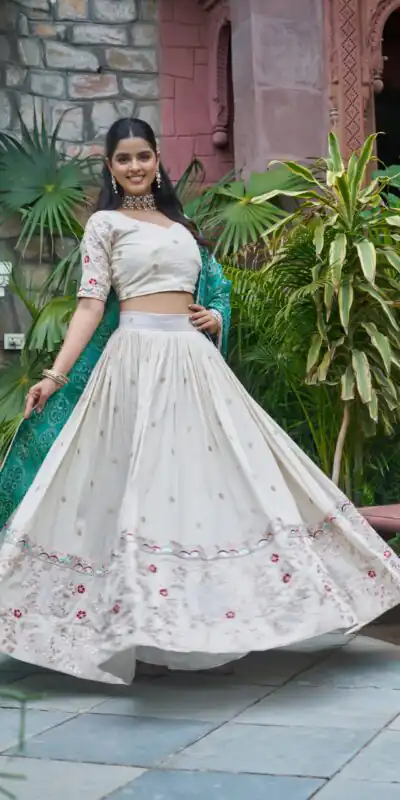 Ram 145 Firozi Color Tissue Silk Lehenga Choli with Embroidery Work. Get it for ₹2599. Delivery 4-6 Working Days. Shop now. | Bollywood Lehenga, Creative Lehenga, Designer Lehenga, Embroidered Lehenga, Lehenga, Party Wear Lehenga