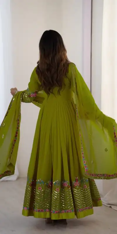 ZF 5010 Green Georgette Gown Perfect for Wedding, Party, Pooja, Ethnic Day, Karwa Chauth – . Best Price ₹2049. Delivery 4-6 Working Days. Shop now. | Designer Suits, Jump Suits, Casual Suits, Creative suits, Palazzo Suits, Party Wear Suits, Patiala Suits, Salwar suit, Straight Suits