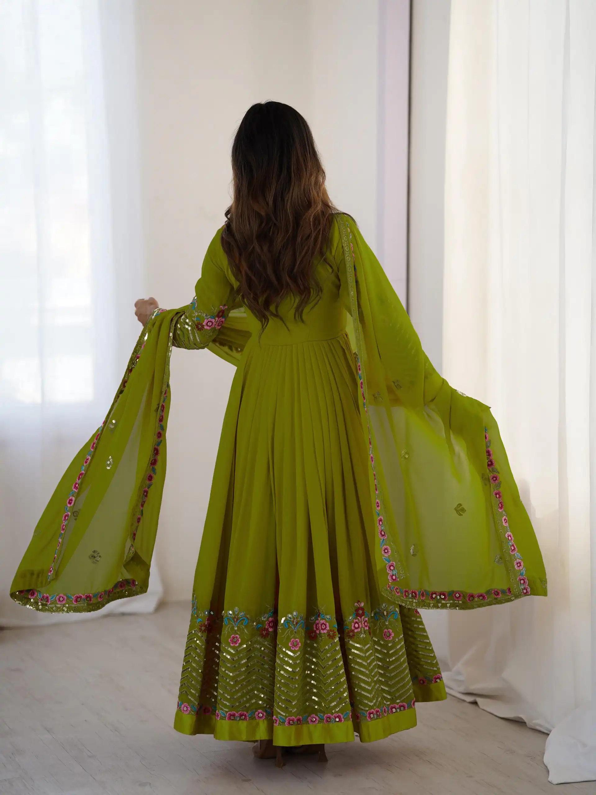 ZF 5010 Green Georgette Gown Perfect for Wedding, Party, Pooja, Ethnic Day, Karwa Chauth – . Best Price ₹2049. Delivery 4-6 Working Days. Shop now. | Designer Suits, Jump Suits, Casual Suits, Creative suits, Palazzo Suits, Party Wear Suits, Patiala Suits, Salwar suit, Straight Suits