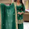 Green Natural Crep Embroidery Work Salwar Suit