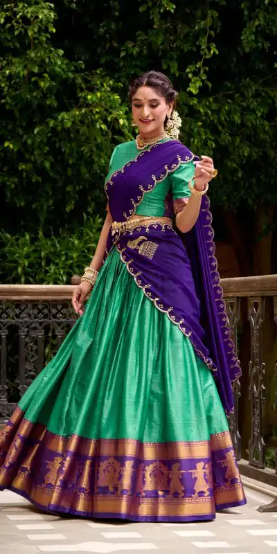 LNB 2028 Green Embroidery Work & Zari Work Lehenga Choli in Cream Poly Cotton. Available at ₹1999 only. Delivery 4-6 Working Days. Shop now. | Bollywood Lehenga, Creative Lehenga, Designer Lehenga, Embroidered Lehenga, Lehenga, Party Wear Lehenga